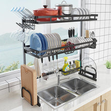 Load image into Gallery viewer, 1/2 Layers Multi-use Stainless Steel Dishes Rack Steady Sink Drain Rack Kitchen Organizer Rack Dish Shelf Sink Drying Rack Black
