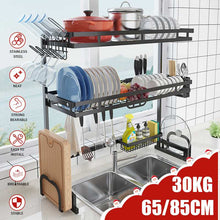 Load image into Gallery viewer, 1/2 Layers Multi-use Stainless Steel Tableware Sink Drain Rack Dish Rack Folding Kitchen Drain Rack Drying Storage Rack Black
