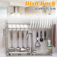 Load image into Gallery viewer, 1/2 Layers Multi-use Stainless Steel Dishes Rack Steady Sink Drain Rack Kitchen Organizer Rack Dish Shelf Sink Drying Rack Black
