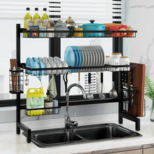 Load image into Gallery viewer, 2Tier Black Stainless Steel Dishes Rack Dual Sink Drain Rack Multifunction Kitchen Organizer Rack Dish Shelf Sink Drying Rack
