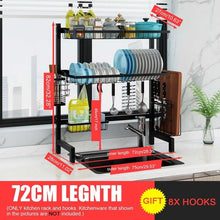 Load image into Gallery viewer, 2Tier Black Stainless Steel Dishes Rack Dual Sink Drain Rack Multifunction Kitchen Organizer Rack Dish Shelf Sink Drying Rack
