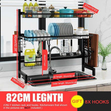 Load image into Gallery viewer, 2Tier Black Stainless Steel Dishes Rack Dual Sink Drain Rack Multifunction Kitchen Organizer Rack Dish Shelf Sink Drying Rack
