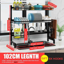 Load image into Gallery viewer, 2Tier Black Stainless Steel Dishes Rack Dual Sink Drain Rack Multifunction Kitchen Organizer Rack Dish Shelf Sink Drying Rack
